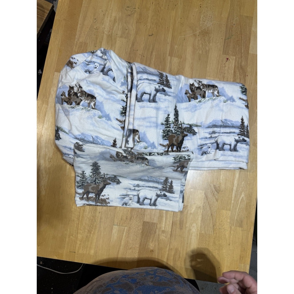 Mainstays Twin Flannel Sheet Set 3pc Wildlife Wolf Bear Elk 100% Cotton Cabin